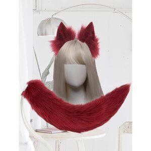 7695 Handmade Red Fox Ears And Tail Set,cat Wolf Tail And Ears